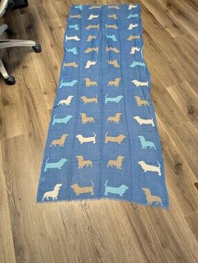 la favola continua. Blue Dachshund Pattern Dog Scarf, Shaw, Coverup. Wool.